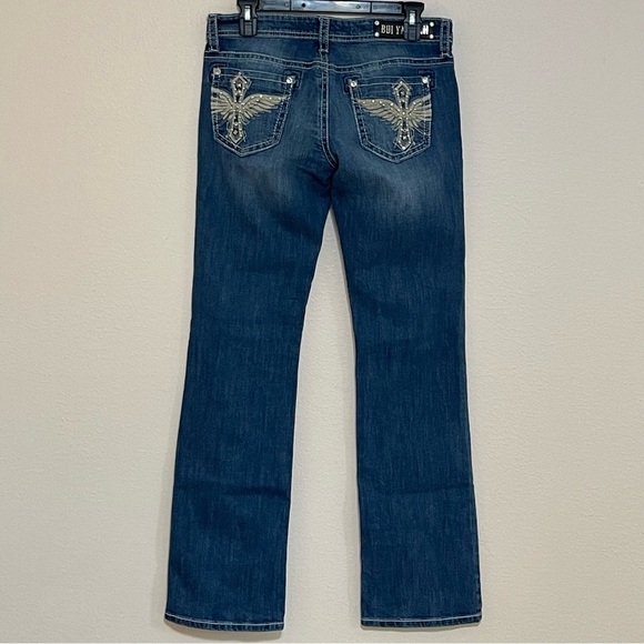 Bui Yah Kah Studded Embroidered Low Rise Jeans Angel Wings Pockets Long - Picture 1 of 13